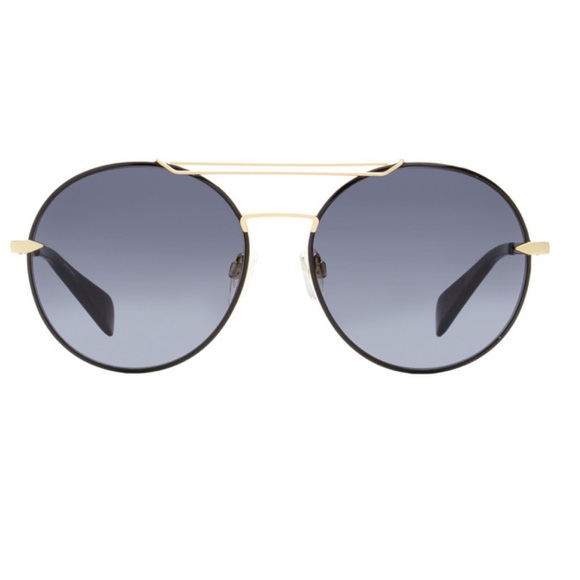 NEW🕶️RAG and BONE 59mm Round Metal Aviator Sunglasses Gold and Black - Picture 3 of 10